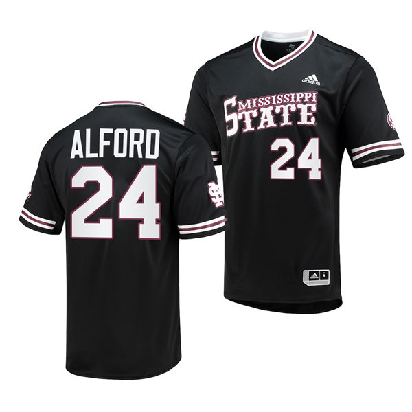 Mens Youth Mississippi State Bulldogs #24 Slate Alford Black Adidas Pullover Baseball Jersey
