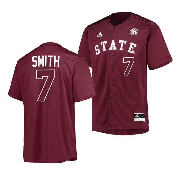 Mens Youth Mississippi State Bulldogs #7 Brandon Smith 2023 Maroon State Baseball Game Jersey