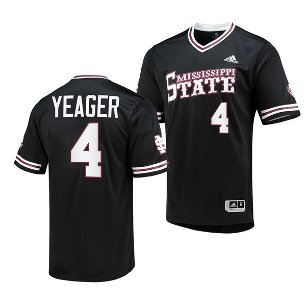 Mens Youth Mississippi State Bulldogs #4 RJ Yeager Black Adidas Pullover Baseball Jersey
