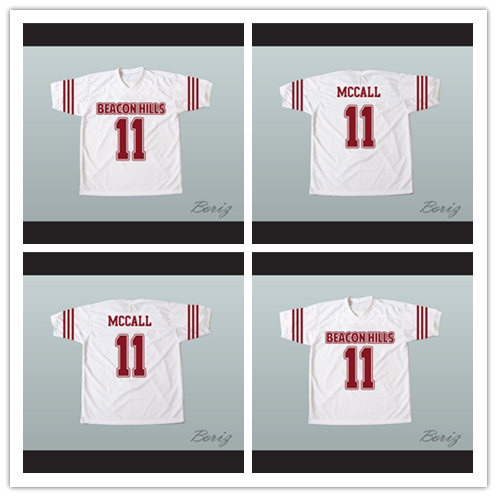 Mens Teen Wolf Beacon Hills Lacrosse #11 Scott McCall Whie Movie Football Jersey  