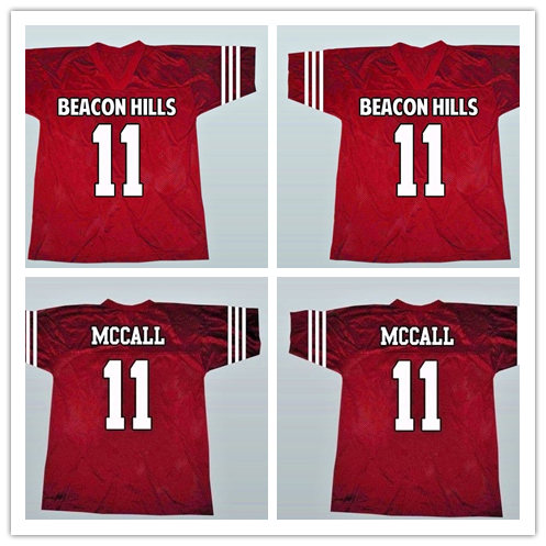 Mens Teen Wolf Beacon Hills Lacrosse #11 Scott McCall Red Movie Football Jersey  