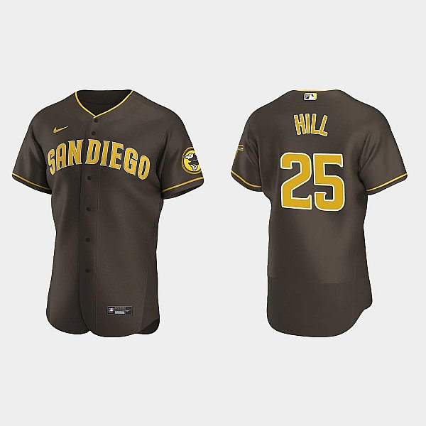 Mens San Diego Padres #25 Tim Hill Brown Road FlexBase Player Jersey