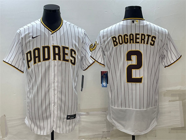 Mens San Diego Padres #2 Xander Bogaerts White Brown Pinstripe Home FlexBase Player Jersey