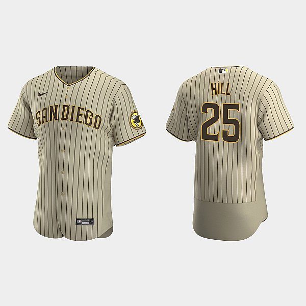 Mens San Diego Padres #25 Tim Hill Nike Tan Brown Alternate FlexBase Jersey