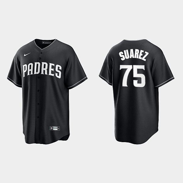 Mens San Diego Padres #75 Robert Suarez Nike Black White Collection Jersey
