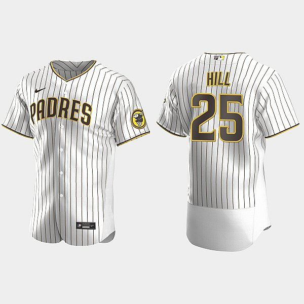 Mens San Diego Padres #25 Tim Hill White Brown Pinstripe Home FlexBase Player Jersey
