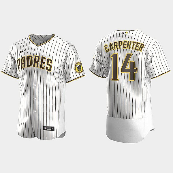 Mens San Diego Padres #14 Matt Carpenter White Brown Pinstripe Home FlexBase Player Jersey