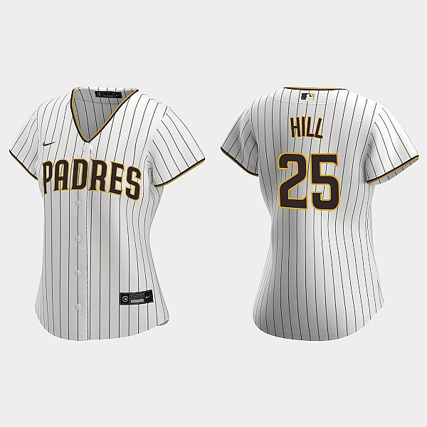 Womens San Diego Padres #25 Tim Hill   White Brown Home CoolBase Jersey