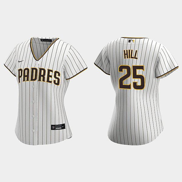 Womens San Diego Padres #25 Tim Hill White Brown Home CoolBase Jersey