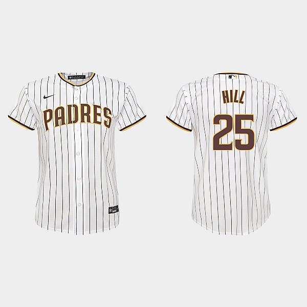 Youth San Diego Padres #25 Tim Hill White Brown Home CoolBase Jersey