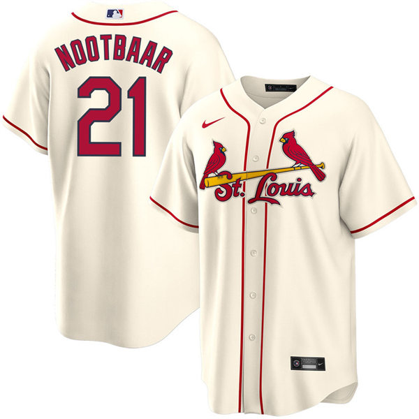 Mens St. Louis Cardinals #21 Lars Nootbaar Nike Cream Alternate CoolBase Jersey