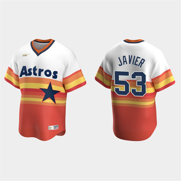 Mens Houston Astros #53 Cristian Javier Nike White Orange Cooperstown Collection Jersey