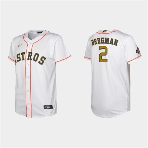Youth Houston Astros #2 Alex Bregman White 2023 Gold Rush Uniform Jersey
