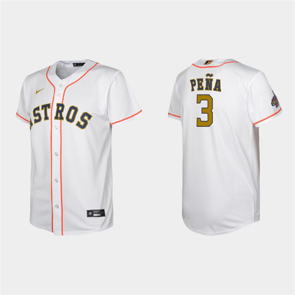 Youth Houston Astros #3 Jeremy Pena White 2023 Gold Rush Uniform Jersey