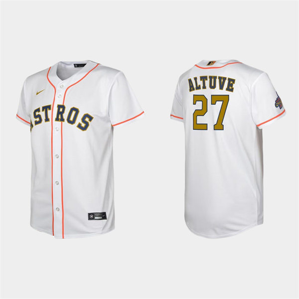 Youth Houston Astros #27 Jose Altuve White 2023 Gold Rush Uniform Jersey
