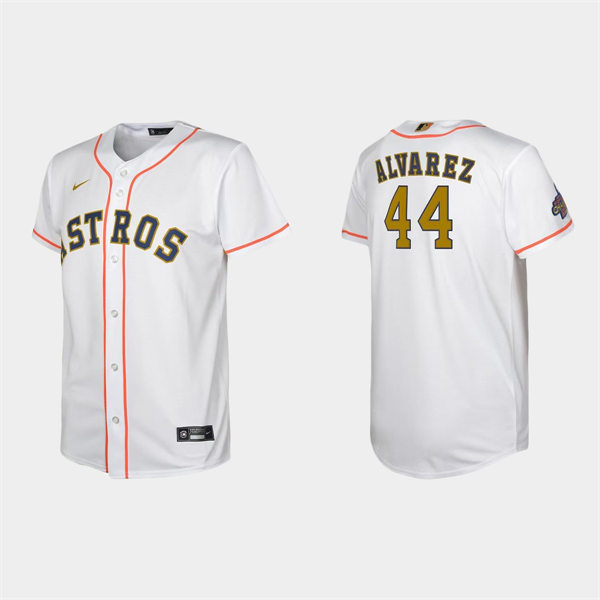Youth Houston Astros #44 Yordan Alvarez White 2023 Gold Rush Uniform Jersey