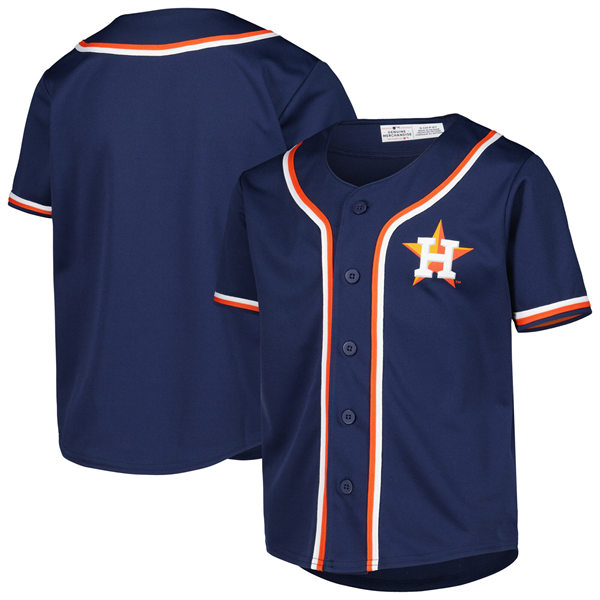 Men's Youth Houston Custom Navy Full-Button Replica Jersey