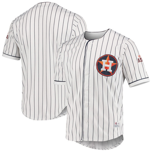 Men's Youth Houston Custom Astros True-Fan White Navy Pinstripe Jersey