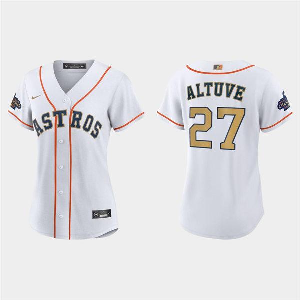 Women Houston Astros Custom White 2023 Gold Collection Replica Jersey