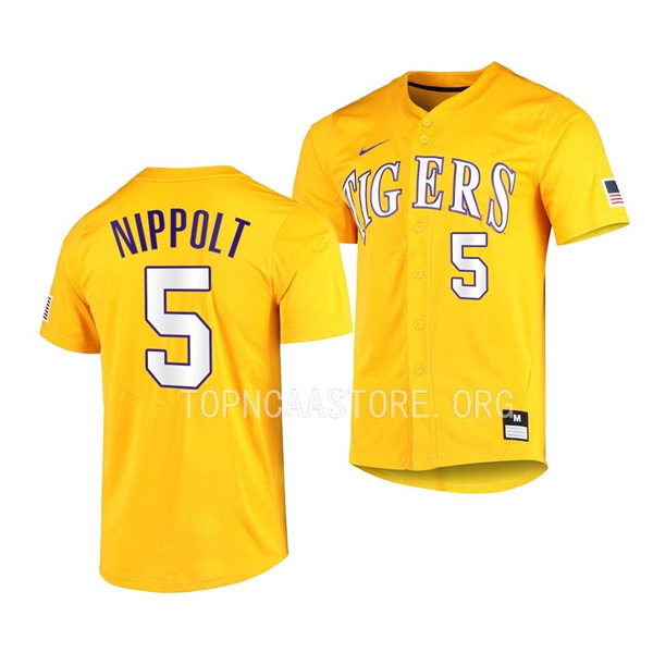 Mens Youth LSU Tigers #5 Ben Nippolt Gold Vapor Untouchable Elite Baseball Game Jersey