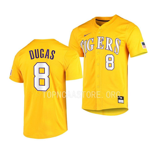 Mens Youth LSU Tigers #8 Gavin Dugas Gold Vapor Untouchable Elite Baseball Game Jersey