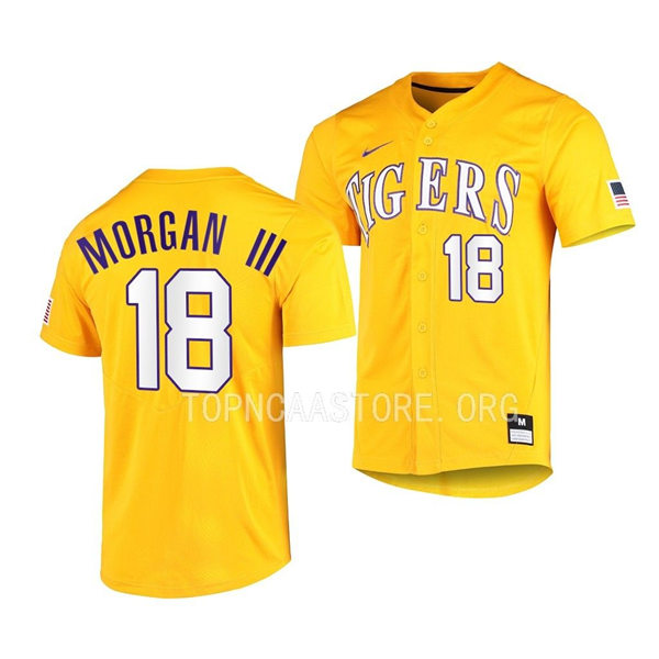 Mens Youth LSU Tigers #18 Tre Morgan Gold Vapor Untouchable Elite Baseball Game Jersey
