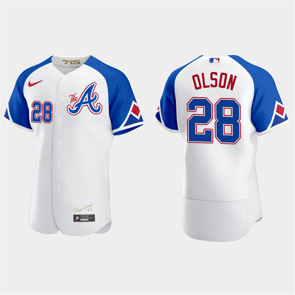 Mens Atlanta Braves #28 Matt Olson 2023 City Connect Authentic Jersey - White