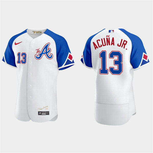 Mens Atlanta Braves #13 Ronald Acuna Jr. 2023 City Connect Authentic Jersey - White