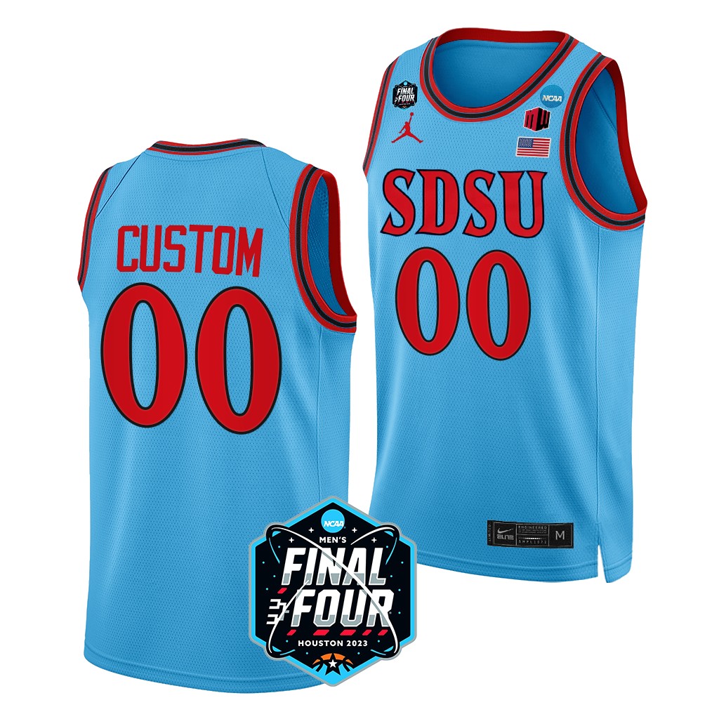 Mens Youth San Diego State Aztecs Custom Blue 2023 NCAA Final Four Basketball Game Jersey