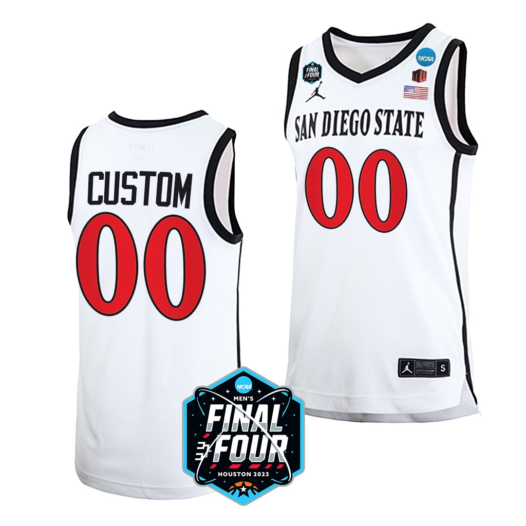 Mens Youth San Diego State Aztecs Custom White 2023 NCAA Final Four Basketball Game Jersey