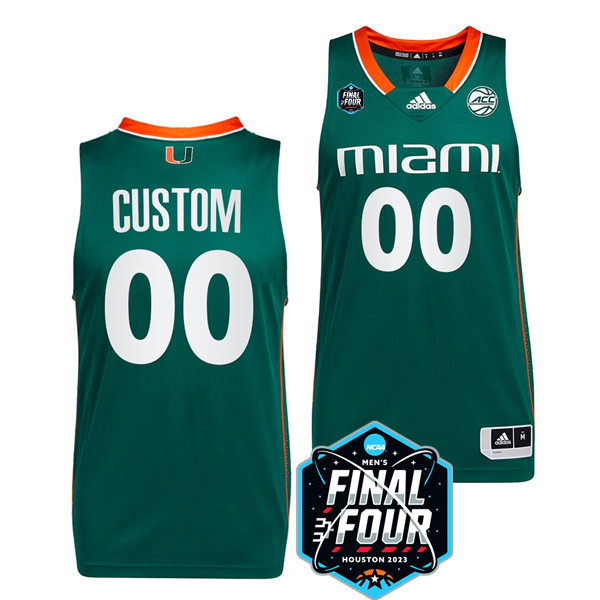 Mens Youth Miami Hurricanes Custom Green 2023 NCAA Final Four Basketball Game Jersey