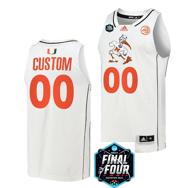 Mens Youth Miami Hurricanes Custom White Orange Limited 2023 NCAA Final Four Basketball Game Jersey