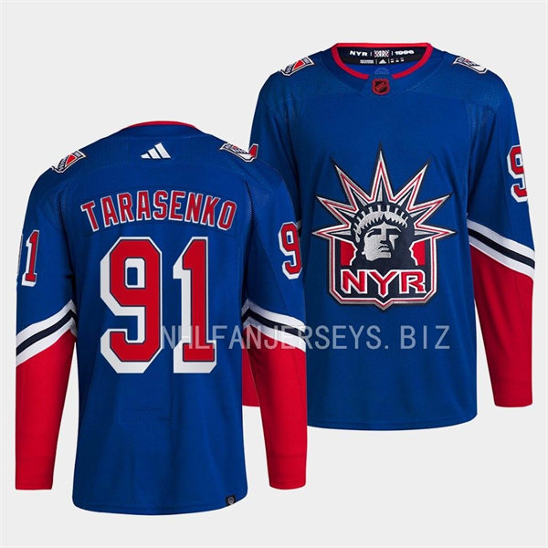 Mens New York Rangers #91 Vladimir Tarasenko Royal 2022 Reverse Retro Primegreen Jersey