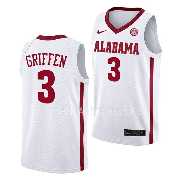 Mens Youth Alabama Crimson Tide #3 Rylan Griffen Nike 2022-23 White College Basketball Game Jersey