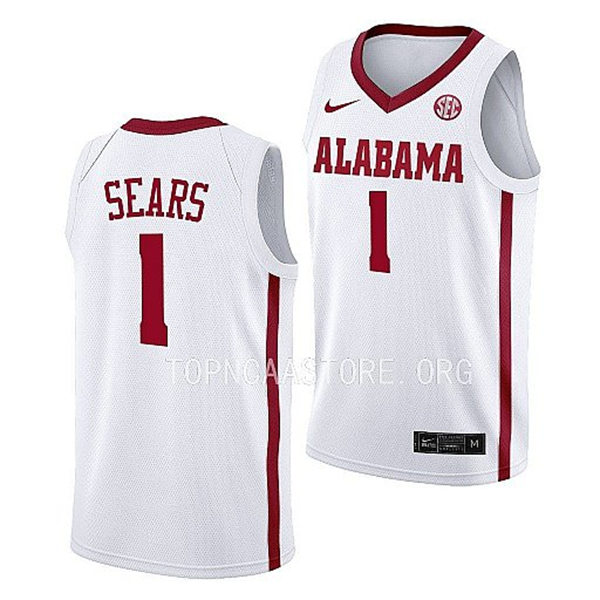 Mens Youth Alabama Crimson Tide #1 Mark Sears Nike 2022-23 White College Basketball Game Jersey