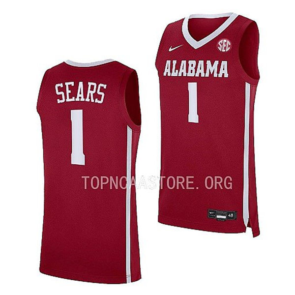Mens Youth Alabama Crimson Tide #1 Mark Sears Nike 2022-23 Crimson College Basketball Game Jersey