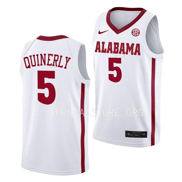 Mens Youth Alabama Crimson Tide #5 Jahvon Quinerly Nike 2022-23 White College Basketball Game Jersey