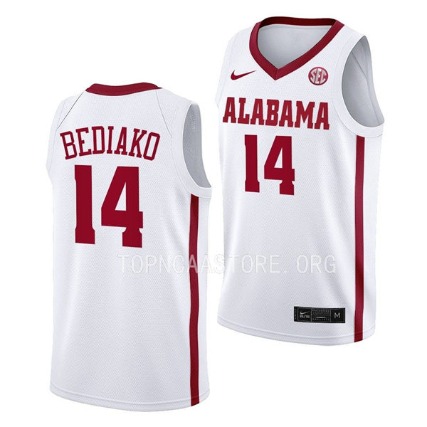 Mens Youth Alabama Crimson Tide #14 Charles Bediako Nike 2022-23 White College Basketball Game Jersey
