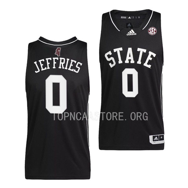 Mens Youth Mississippi State Bulldogs #0 D.J. Jeffries Adidas 2023 Black Basketball Game Jersey