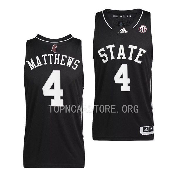 Mens Youth Mississippi State Bulldogs #4 Cameron Matthews Adidas 2023 Black Basketball Game Jersey