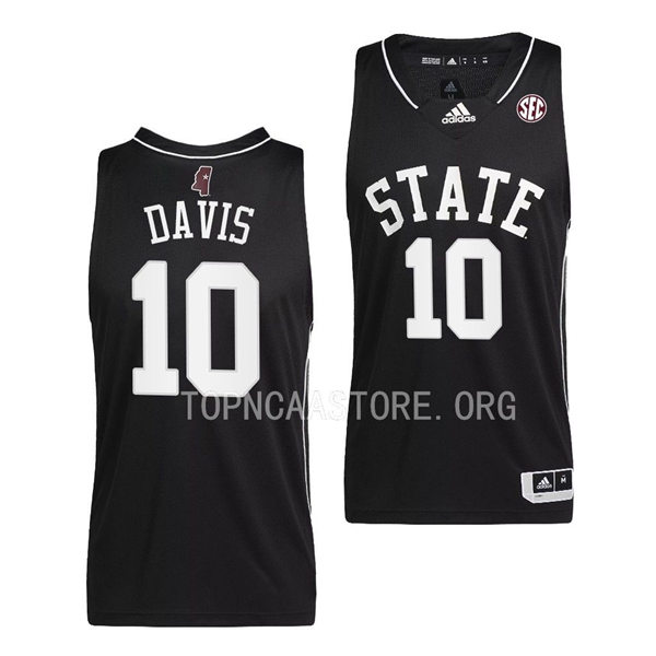 Mens Youth Mississippi State Bulldogs #10 Dashawn Davis Adidas 2023 Black Basketball Game Jersey
