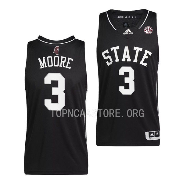 Mens Youth Mississippi State Bulldogs #3 Shakeel Moore Adidas 2023 Black Basketball Game Jersey