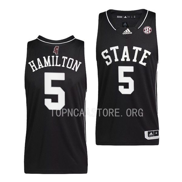 Mens Youth Mississippi State Bulldogs #5 Kimani Hamilton Adidas 2023 Black Basketball Game Jersey