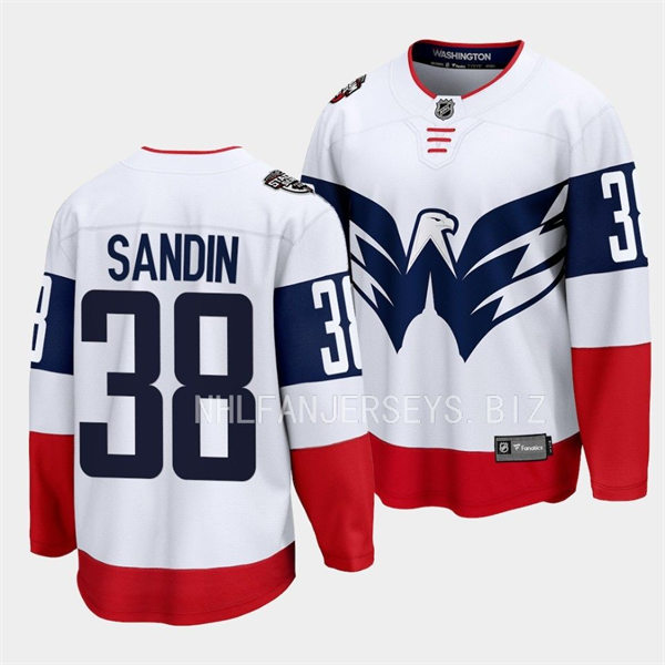 Men's Washington Capitals #38 Rasmus Sandin 2023 NHL Stadium Series Game Jersey White