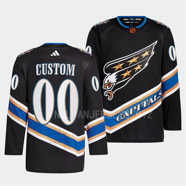 Mens Youth Washington Capitals Custom Adidas Black 2022 Reverse Retro Primegreen Jersey