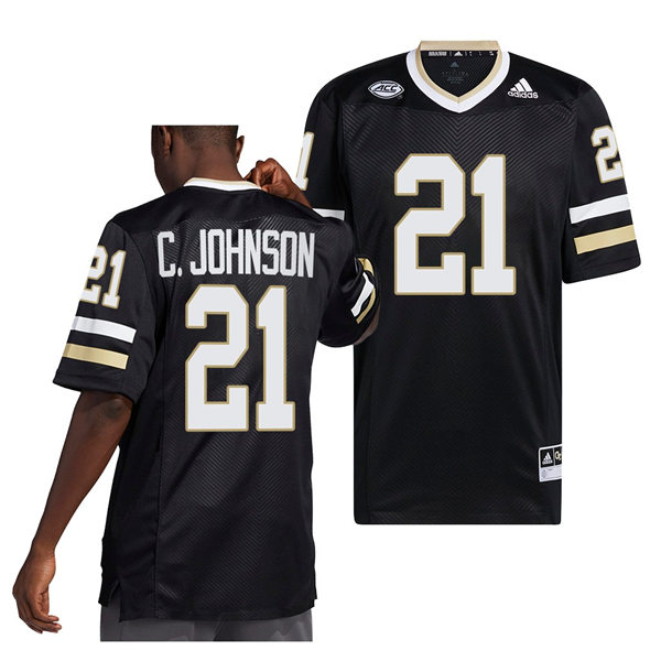 Mens Youth Georgia Tech Yellow Jackets #21 Calvin Johnson Adidas 2022 Alternate Black Football Jersey