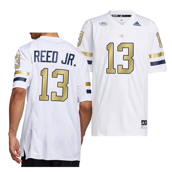 Mens Youth Georgia Tech Yellow Jackets #13 Eric Reed Jr. Adidas White Gold College Football Game Jersey