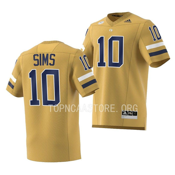 Mens Youth Georgia Tech Yellow Jackets #10 Jeff Sims College Football Game Jersey Gold