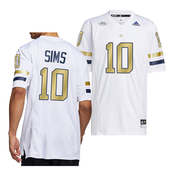 Mens Youth Georgia Tech Yellow Jackets #10 Jeff Sims Adidas White Gold College Football Game Jersey
