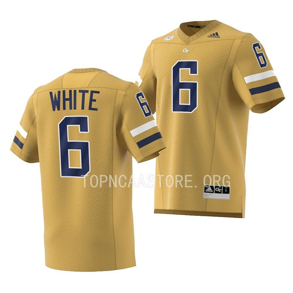 Mens Youth Georgia Tech Yellow Jackets #6 Keion White College Football Game Jersey Gold